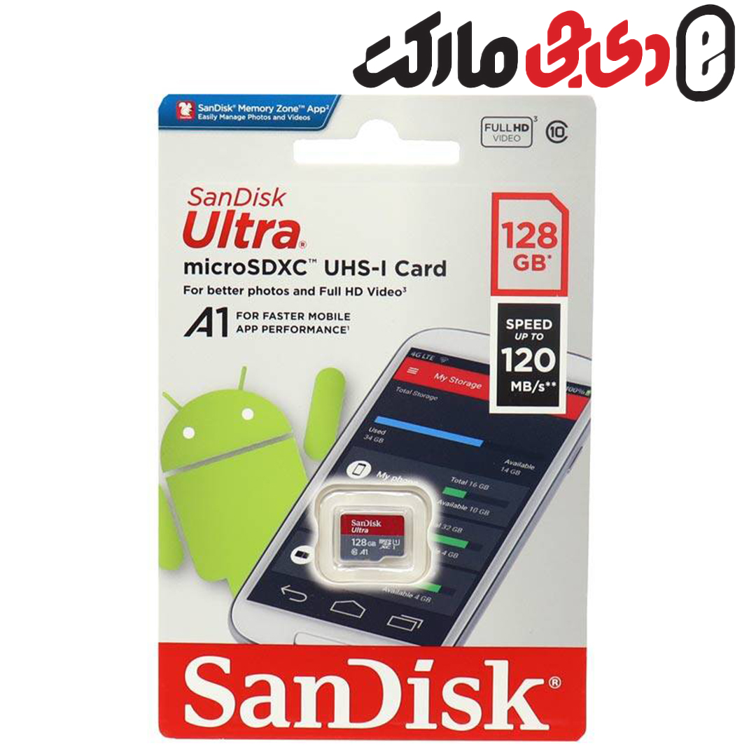 مموری کارت میکرو سن دیسک SanDisk  micro Ultra 120MB/s 128GB
