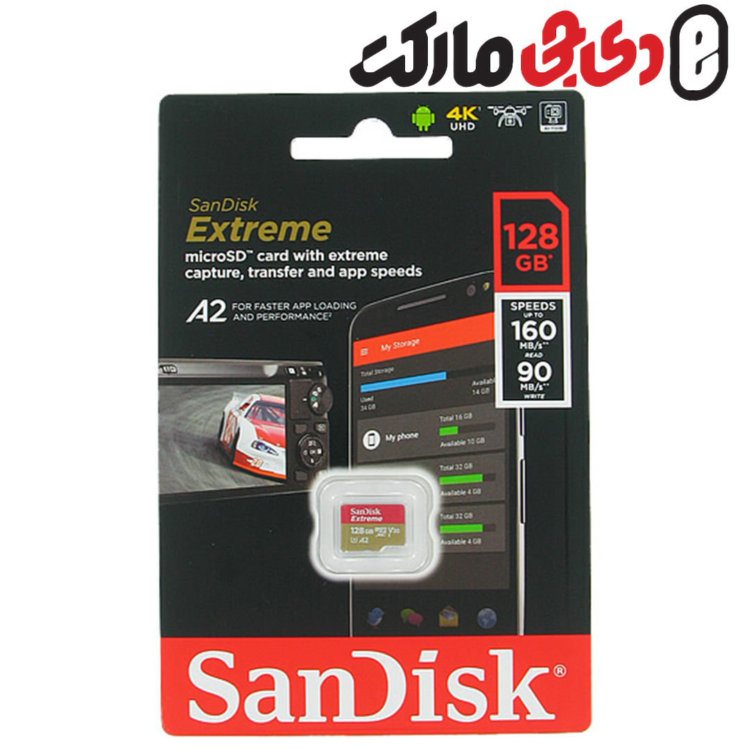 کارت حافظه micro sd SanDisk 128GB Extreme SDSQXA1-128G-GN6MN microSDXC Memory Card C10 U3 V30 A2 UHS-I